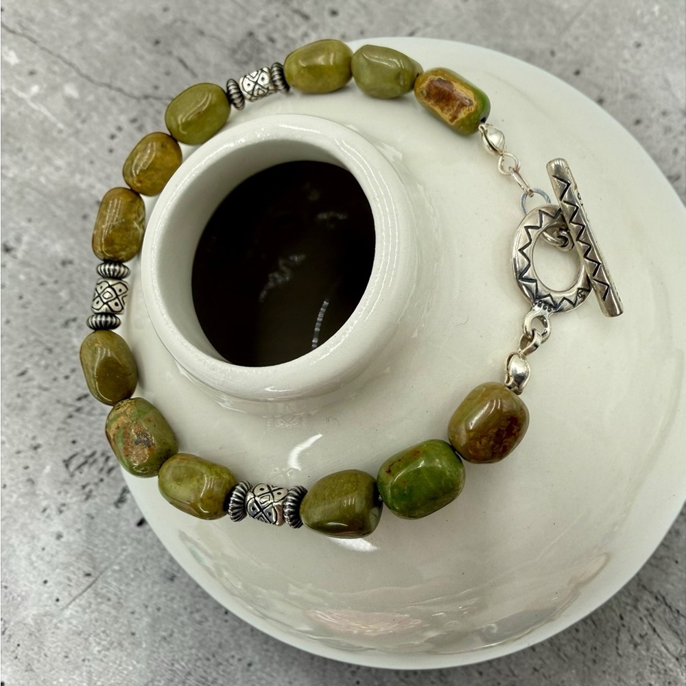 Emerald Valley Mine Turquoise Nugget Bracelet Sterling Silver Southwestern 7.5” - Picture 6 of 17